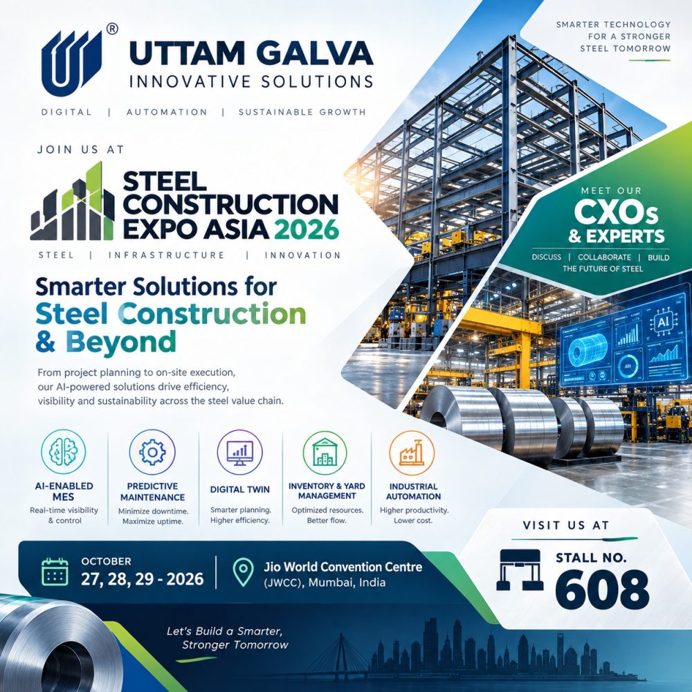 Uttam Galva Innovative Solutions at Steel Construction Expo Asia 2026. 27, 28 and 29 October 2026, Jio World Convention Centre (JWCC), Mumbai, India. Stall number 608.